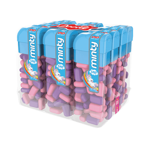 Pastilha Mini Minty Tutti-Frutti Unicórnio com 12 potes de 14g cada - Docile