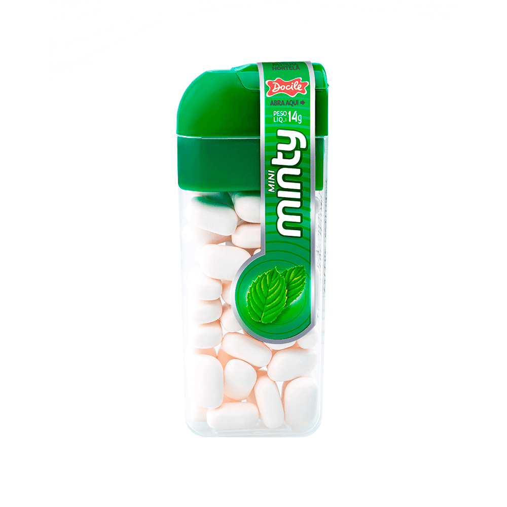 Pastilha Mini Minty Hortelã com 12 potes de 14g cada - Docile - Docile