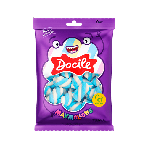 MAXMALLOWS TWIST AZUL/BRANCO BAUNILHA 250G CAIXA COM 12 PACOTES