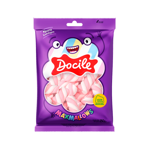 MAXMALLOWS TWIST ROSA/BRANCO BAUNILHA 250G CAIXA COM 12 PACOTES