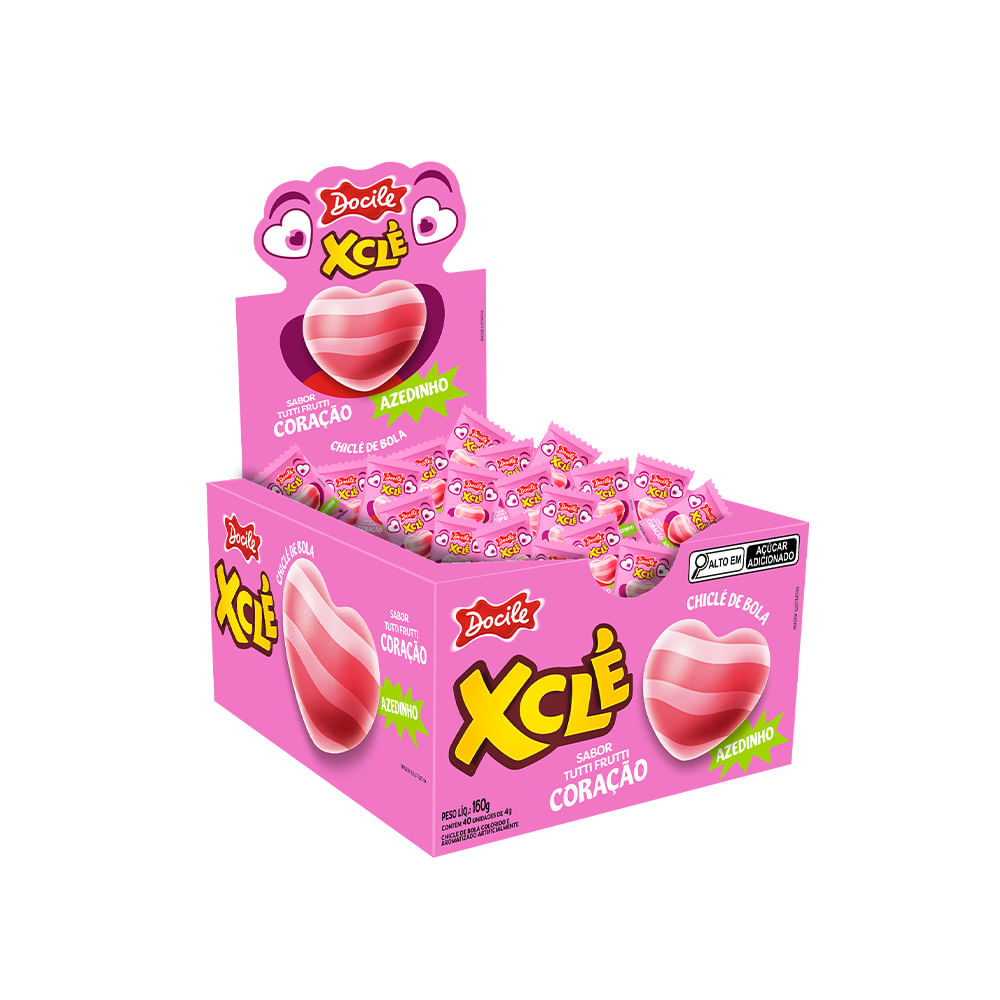 Chiclete de bola XCle Tutti-Frutti Azedinho Coração 40un
