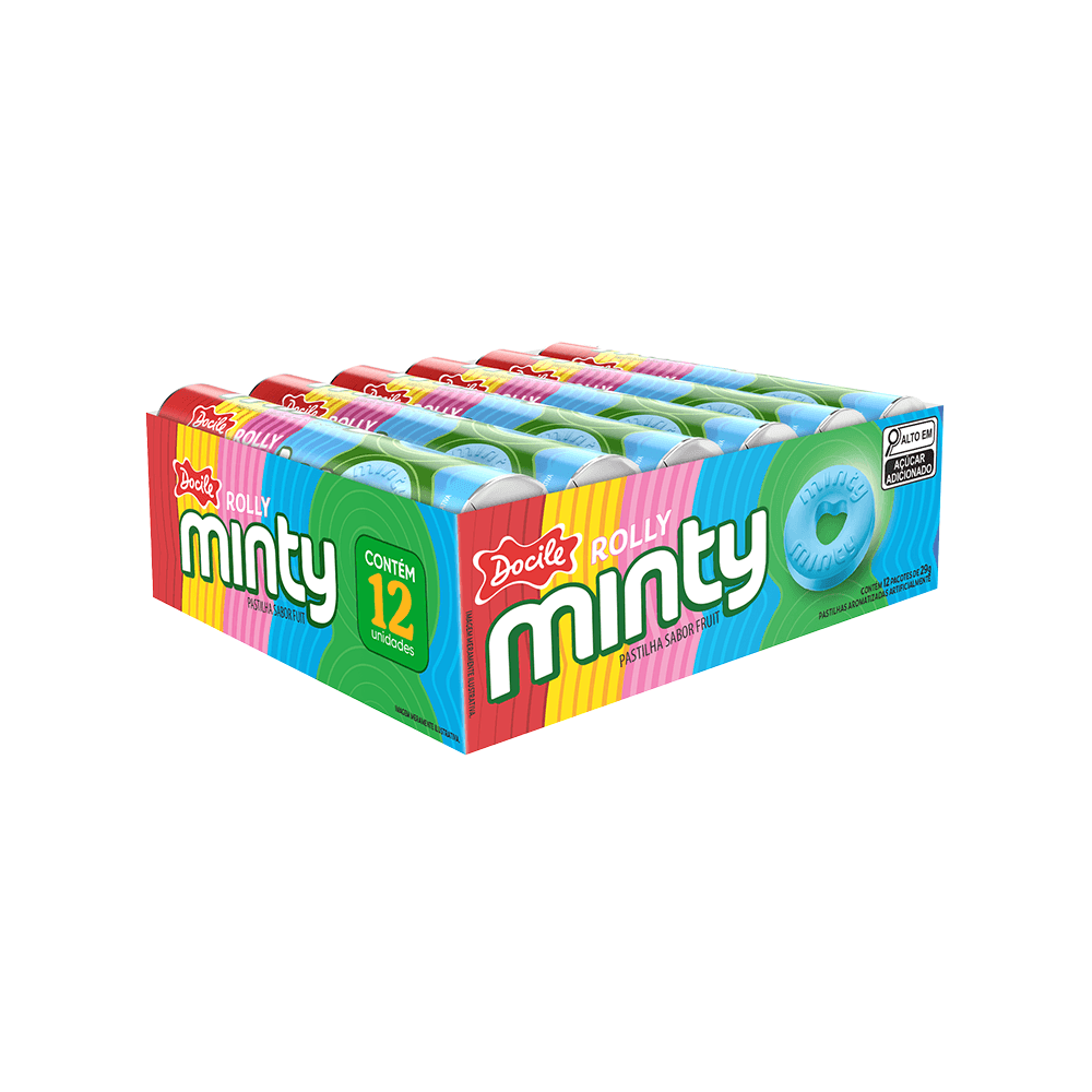 Pastilha Mini Minty Tutti-Frutti com 12 potes de 14g cada - Docile