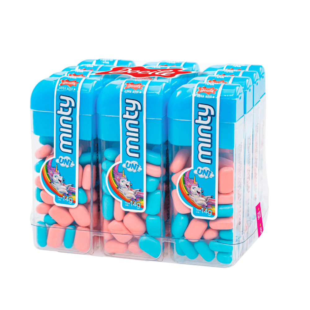 Pastilha Mini Minty Tutti-Frutti Unicórnio com 12 potes de 14g